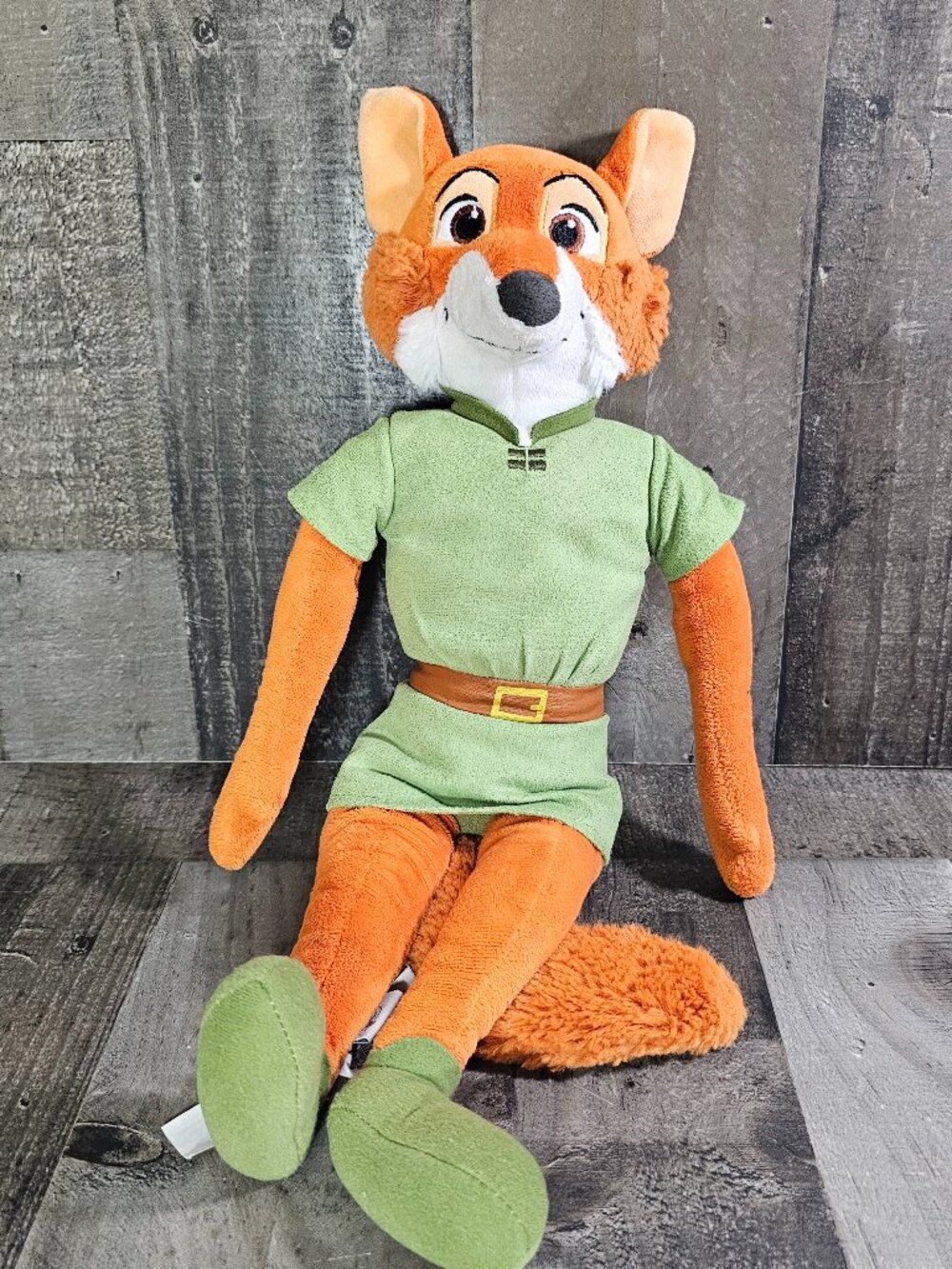 Disney Store Robin Hood Plush Stuffed Animal Fox Green Tunic 18 Inch Toy Cartoon